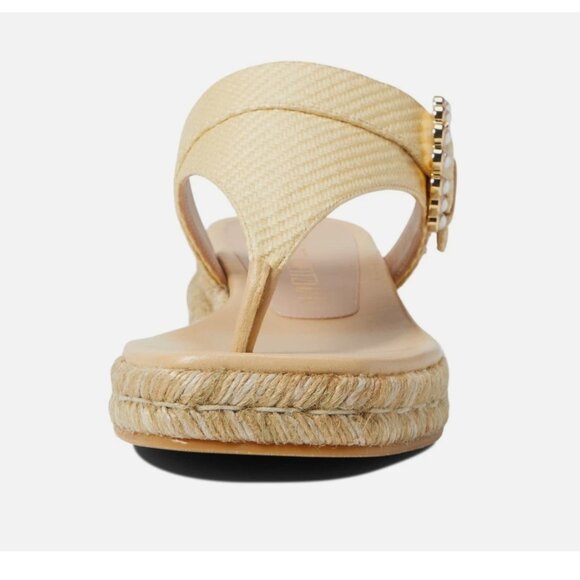 Stuart Weitzman Metallic Pearly-Buckle Thong Espadrille Sandals – Wheat 9 NWT - Picture 6 of 8